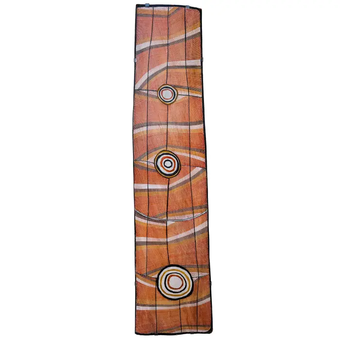 Kay Lindjuwanga, Mardayin Design, 2004, natural earth pigments on bark, 159 x 39.5 cm