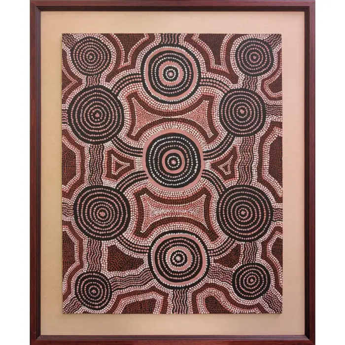 Turkey Tolson Tjupurrula, Untitled, 1978, synthetic polymer paint on canvas board, 71 x 55.5 cm; 88.5 x 73 cm (framed)