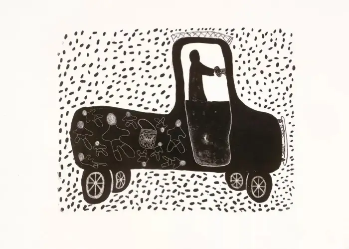 Fatima Kantilla, This Mob Going Hunting, 1990, limited edition lithograph on paper